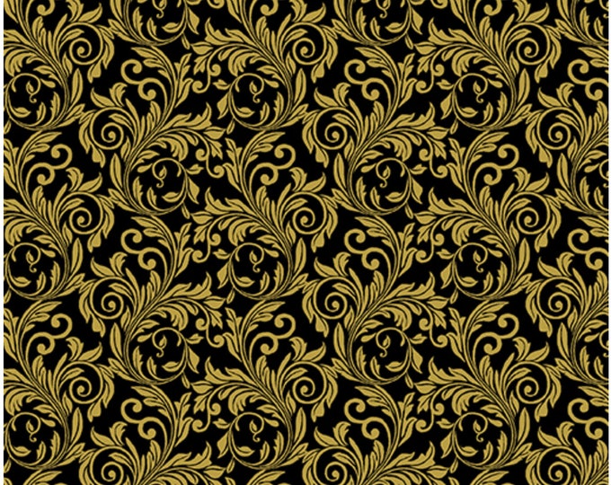 Festive Scroll-Black Enhanced with Metallic Gold, Festive Medley by Jackie Robinson, Benartex Designer Fabrics, 100% Cotton, 6872M-12