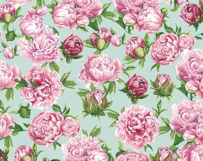 May Peonies Mint by Hester & Cook for Riley Blake Designs, 100% Cotton Fabric, C13929-MINT