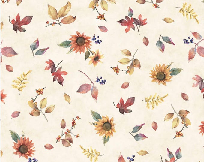 Bountiful - Tossed Fall Flowers Ecru, 100% Cotton, BOUN 5881 E