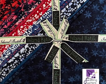 Island Batik - Red, White and Bloom 10" Stacker by Kathy Engle -Lumin Fabrics, 100% Cotton Batik, 42 Pieces, Red, White and Blue-ST