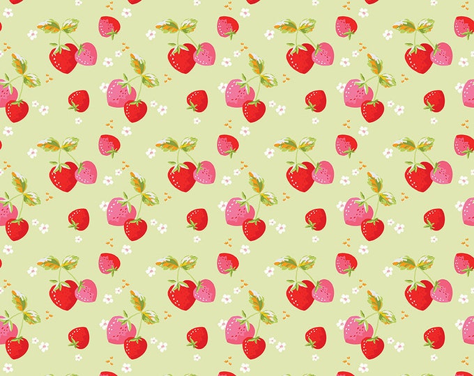 Picnic Florals - Strawberries Green by My Mind's Eye for Riley Blake Designs, 100% Cotton Fabric, C14612-Green