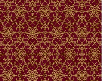 Golden Medallion-Berry Enhanced with Metallic Gold, Festive Medley by Jackie Robinson, Benartex Designer Fabrics, 100% Cotton, 13183M-22