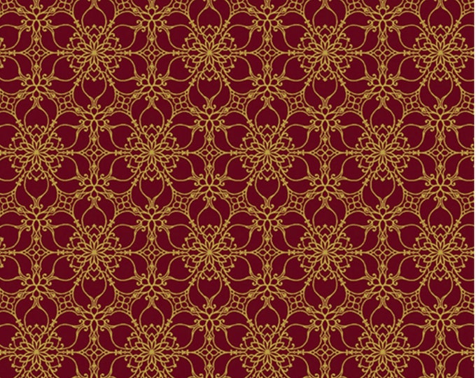 Golden Medallion-Berry Enhanced with Metallic Gold, Festive Medley by Jackie Robinson, Benartex Designer Fabrics, 100% Cotton, 13183M-22