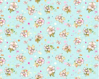 Boots and Blooms - Small Floral Turquoise for P&B Textiles, 100% Premium Cotton Fabric, BBLO-4740-T