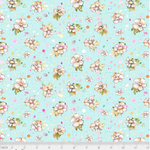 Boots and Blooms - Small Floral Turquoise for P&B Textiles, 100% Premium Cotton Fabric, BBLO-4740-T