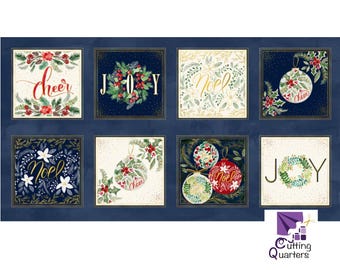 Joyful - Joyful Blocks Panel (43" x 24") with Metallic Highlights, 100% Cotton, JOYF 5887 BMU