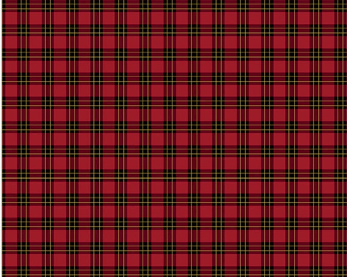 Merry Plaid-Red Enhanced with Metallic Gold, Festive Medley by Jackie Robinson, Benartex Designer Fabrics, 100% Cotton, 13184M-10