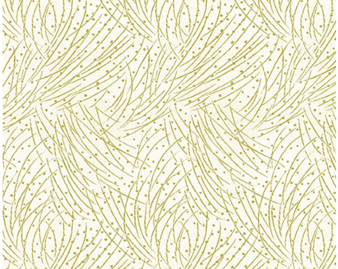 Golden Pine-Parchment Enhanced with Metallic Gold, Festive Medley by Jackie Robinson, Benartex Designer Fabrics, 100% Cotton, 4745M-07