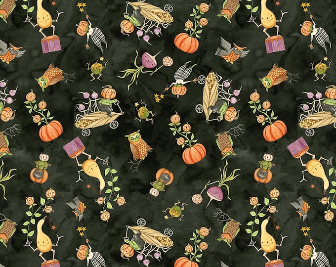 Ghoul Friends Gourds Toss Black, 100% Cotton Fabric, C16051-BLACK