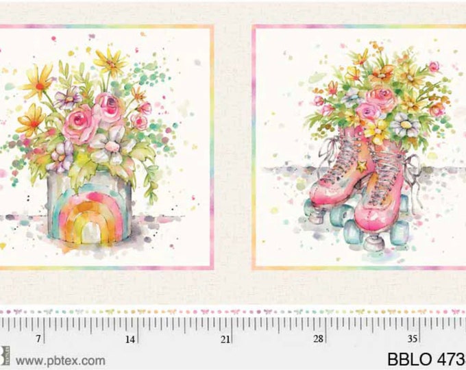 Boots and Blooms - Pillow Skate Panel Multi for P&B Textiles, 100% Premium Cotton Fabric, BBLO-4733-MU