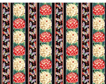 Tsuru Border Stripe Black with Gold Metallic, 100% Cotton, TSUR 5259 K