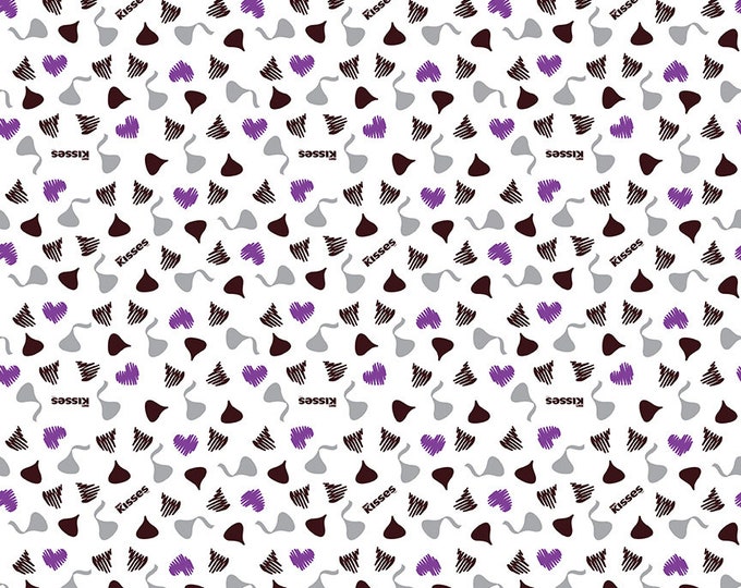 Celebrate with Hershey Valentine's Day Kisses & Hearts White Sparkle by Riley Blake Designs, 100% Fine Cotton Fabric, SC12805-WHITE