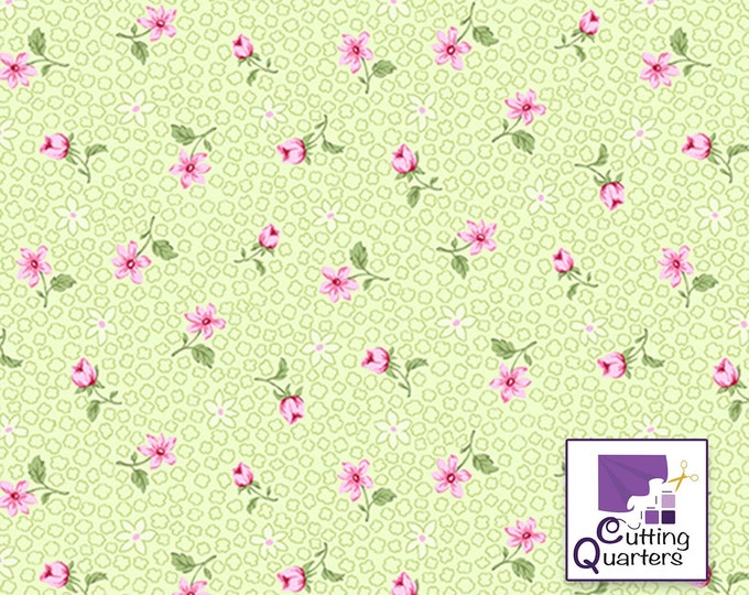 Rose Bud Green - Rose Whispers Collection by Eleanor Burns for Benartex Designer Fabrics, 100% Cotton Fabric, 10369P-40
