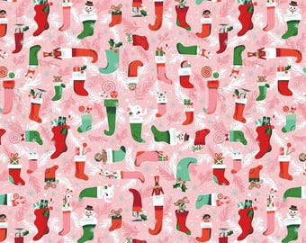 Twas Stockings Were Hung Pink Sparkle by Jill Howarth for Riley Blake Designs, 100% Cotton Fabric, SC13463-PINK