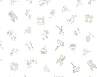 Hush Hush 2 - Sewing Time by Minki Kim for Riley Blake Designs, 100% Cotton Fabric, Low-Volume Collection, C12888