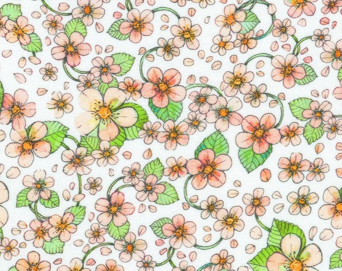 Strawberry Season - Flowers White, 100% Cotton, ABYD-22313-1 WHITE