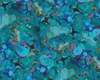 Painted Sea Tonal Allover - Teal Blue, 100% Cotton, PSEA-5943-TB