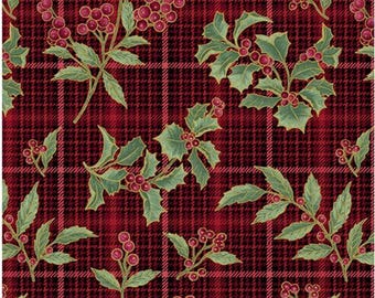 Festive Medley Holly & Plaid Red with Metallic Gold, 100% Cotton, 13185M-10