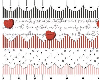 All My Heart Trimmings Border Stripe White, 100% Cotton, C14132-WHITE