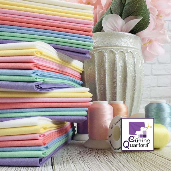 Pastels 7-Piece Fat Quarter Bundle, Solid Colors, Riley Blake Confetti Cotton-C120, 100% Cotton Fabric