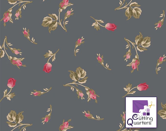 Belles Pivoines - Rose Bud Sage by Retro Vintage for P&B Textiles,  100% Premium Cotton Fabric, BPIV-4694-S