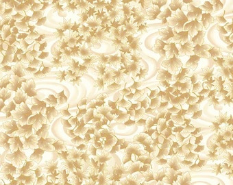 Tsuru Swirling Leaves - Cream with Gold Metallic Highlights by P&B Textiles, 100% Premium Cotton Fabric, TSUR 5260 E
