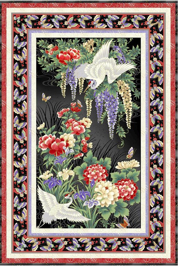 ◆Haruru◆ Tsuru Crane Panel With Gold Metallic Highlights by P&B