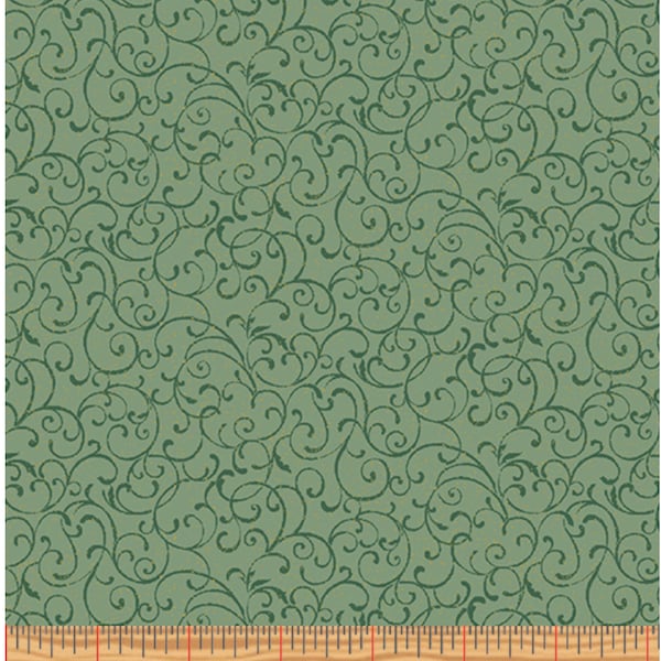 Winter Scroll-Medium Green Enhanced with Metallic Gold, Festive Medley by Jackie Robinson, Benartex Designer Fabrics, 100% Cotton, 5073M-82