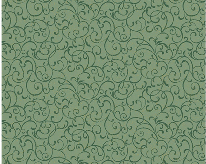 Winter Scroll-Medium Green Enhanced with Metallic Gold, Festive Medley by Jackie Robinson, Benartex Designer Fabrics, 100% Cotton, 5073M-82