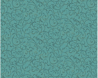 Winter Scroll-Medium Teal Enhanced with Metallic Gold, Festive Medley by Jackie Robinson, Benartex Designer Fabrics, 100% Cotton, 5073M-82