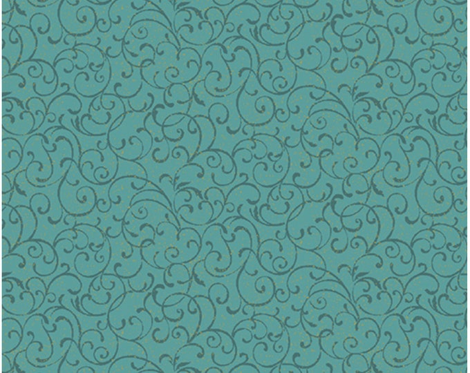 Winter Scroll-Medium Teal Enhanced with Metallic Gold, Festive Medley by Jackie Robinson, Benartex Designer Fabrics, 100% Cotton, 5073M-82