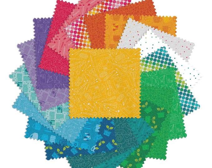 Happy Notes 5" Charm Pack by Benartex Fabrics, 100% Cotton, 42 pcs, HAPP5PK