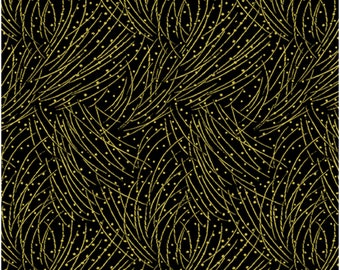 Golden Pine-Black Enhanced with Metallic Gold, Festive Medley by Jackie Robinson, Benartex Designer Fabrics, 100% Cotton, 4745M-12