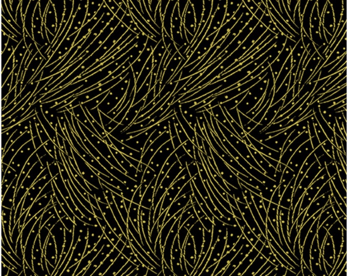 Golden Pine-Black Enhanced with Metallic Gold, Festive Medley by Jackie Robinson, Benartex Designer Fabrics, 100% Cotton, 4745M-12