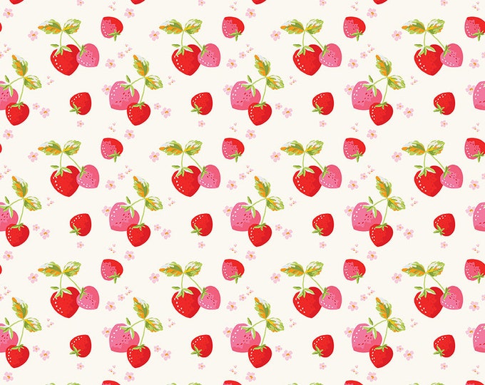 Picnic Florals - Strawberries Cream by My Mind's Eye for Riley Blake Designs, 100% Cotton Fabric, C14612-Cream