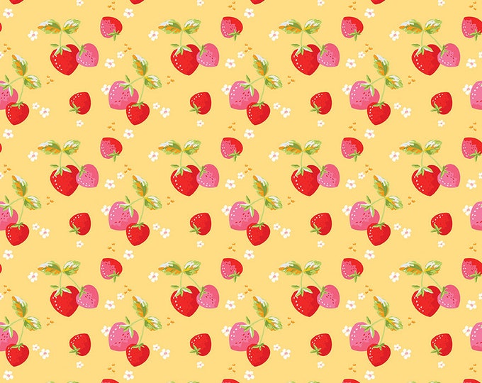 Picnic Florals - Strawberries Yellow by My Mind's Eye for Riley Blake Designs, 100% Cotton Fabric, C14612-Yellow