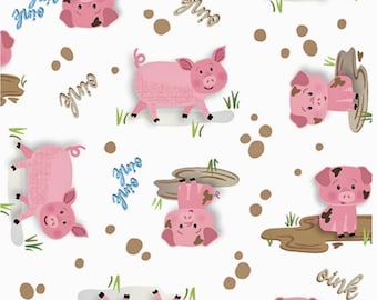 Barnyard Rules Hog Heaven White, 100% Cotton, 14379-09