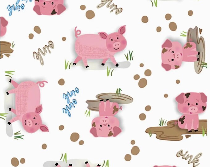 Barnyard Rules Hog Heaven White, 100% Cotton, 14379-09