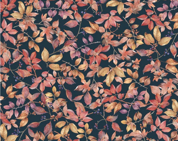Bountiful - Packed Fall Foliage Navy, 100% Cotton, BOUN 5882 N
