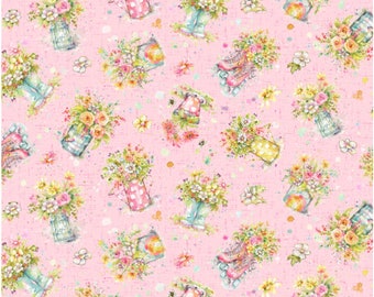 Boots and Blooms Medium Toss Floral Pink, 100% Cotton, BBLO-4738-P