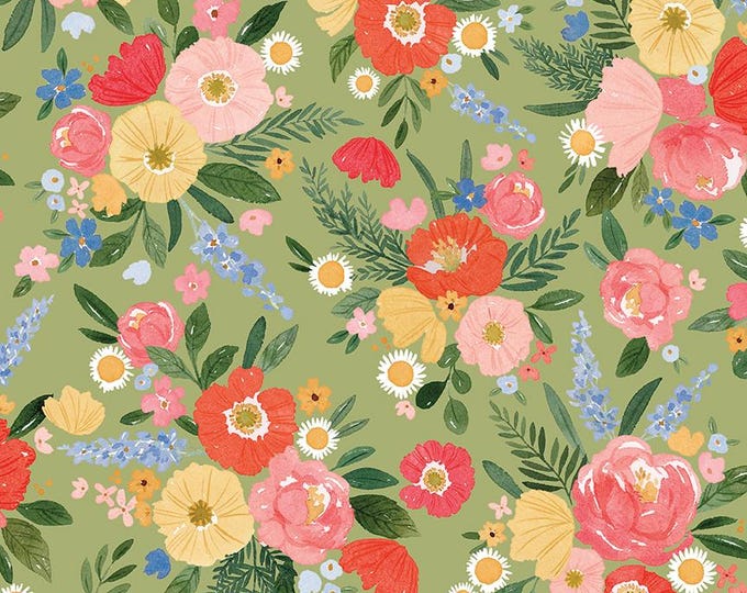Floral Charms Main Green by Kelsey Carlson for Riley Blake Designs, 100% Cotton Fabric, C15760-GREEN