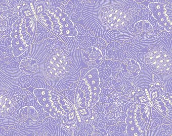 Tsuru Butterfly Linework - Purple with Gold Metallic Highlights by P&B Textiles, 100% Premium Cotton Fabric, TSUR 5262 C