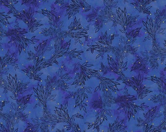Painted Sea Leafy Sea Trails- Dark Blue, 100% Cotton, PSEA-5946-DB
