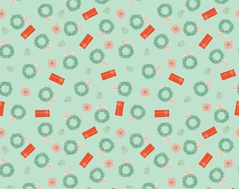 Holiday Cheer Wreaths Mint by My Mind's Eye Paper Goods for Riley Blake Designs, 100% Cotton Fabric, C13614-MINT