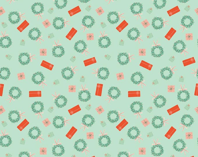 Holiday Cheer Wreaths Mint by My Mind's Eye Paper Goods for Riley Blake Designs, 100% Cotton Fabric, C13614-MINT
