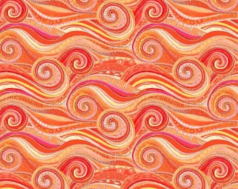 Wild Waters Sea Swirls Orange/Yellow, 100% Cotton, WWAT 5485-OY
