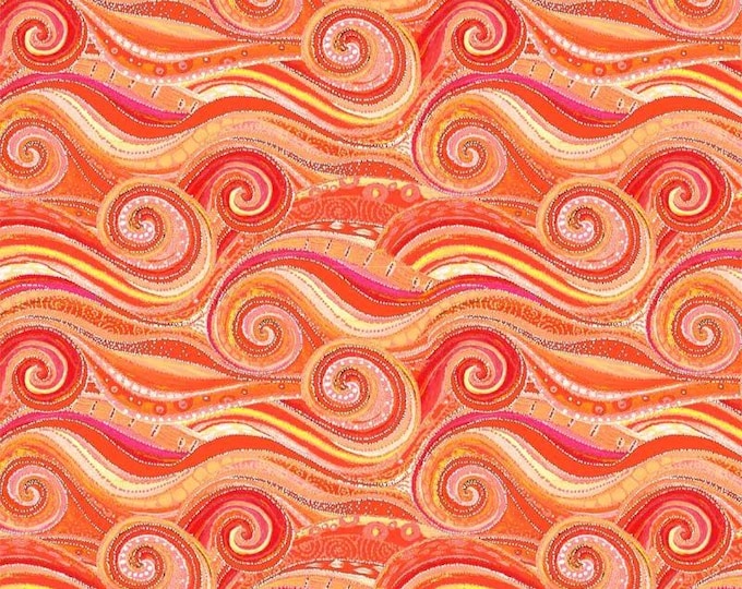 Wild Waters Sea Swirls Orange/Yellow, 100% Cotton, WWAT 5485-OY