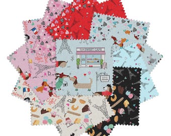 Parisian Pups 5" Charm Pack by Benartex Fabrics, 100% Cotton, 42 pcs, PARP5PK
