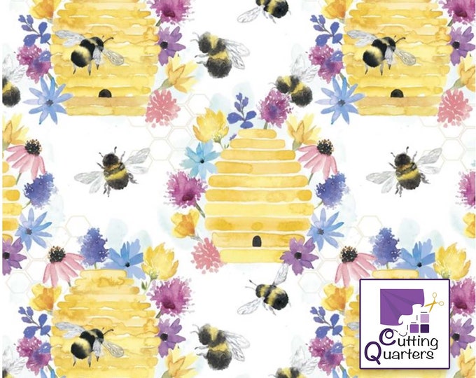 Bee Harmony - White, David Textiles, 100% Cotton Fabric, WA-5884-0C-1