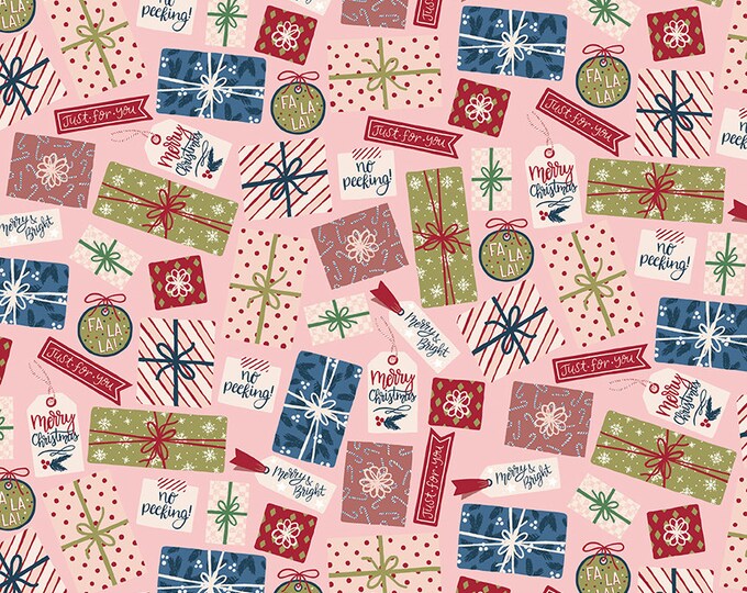 Christmas Village - Pretty Presents Pink by Katherine Lenius for by Riley Blake Designs, 100% Fine Cotton Fabric, C12243-Pink